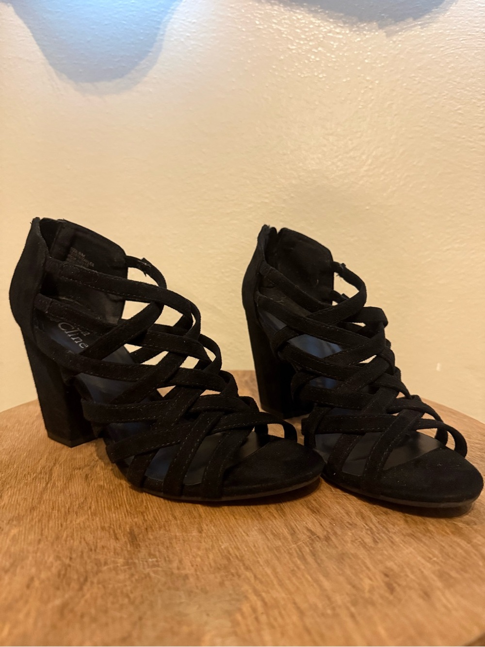 Women’s Black Strappy Suede Block Heel Sandals